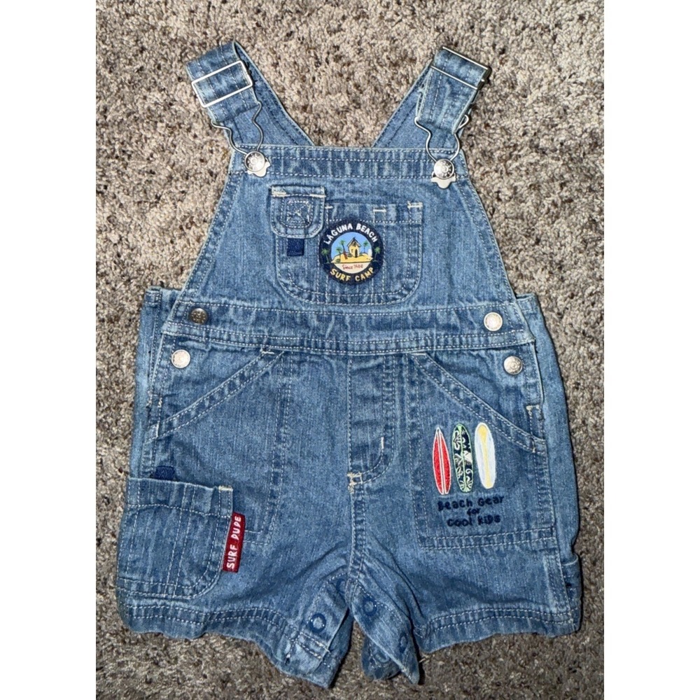 Vtg Koala Kids Denim Shortalls Jean Overalls Shorts Baby 3-6 M Laguna Beach Surf